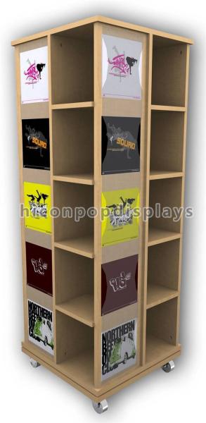 Wooden Floor Rotating Clothing Shop Display Cabinets For Garment Retail Stores