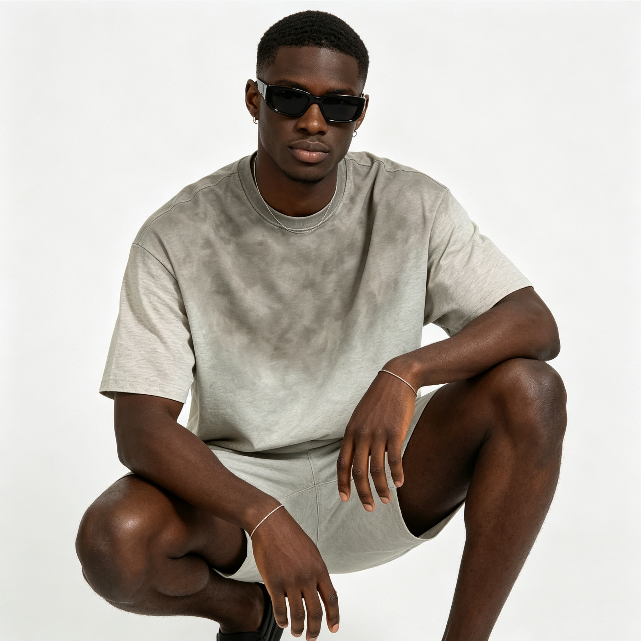 Spray Washed Colour Block Shirt Faded Mens Drop Shoulder T Shirt 250GSM