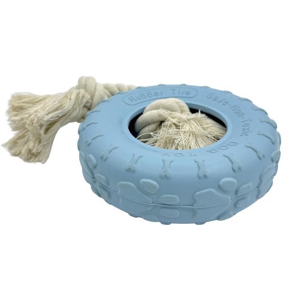 Jouet pour chien en forme de pneu en caoutchouc avec corde en coton, durable, pour l'hygiène bucco-dentaire