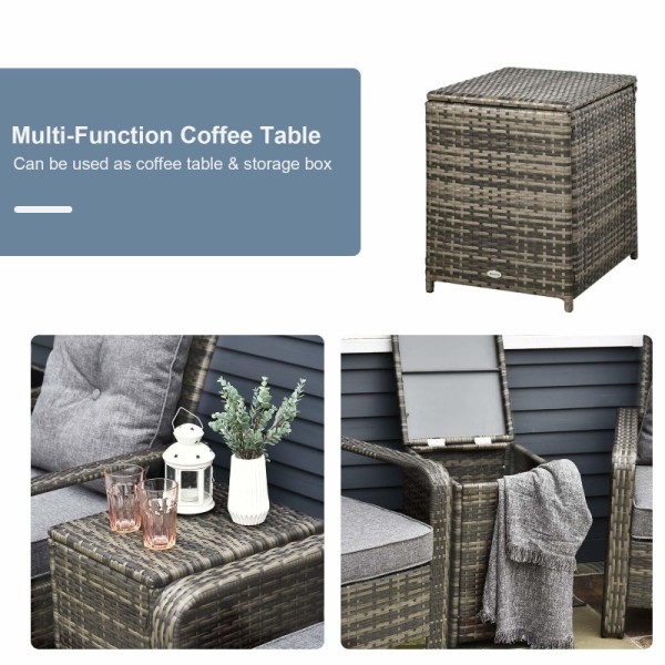 Commercial PE Rattan Outdoor Lounge Set with Handwoven PE Rattan and Powder-Coated Aluminum Frame Including Storage Side Table