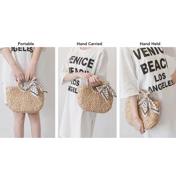 Round Wrist Beach Woven Bag , Handmade Crochet Handbags Corn Skin Material ODM