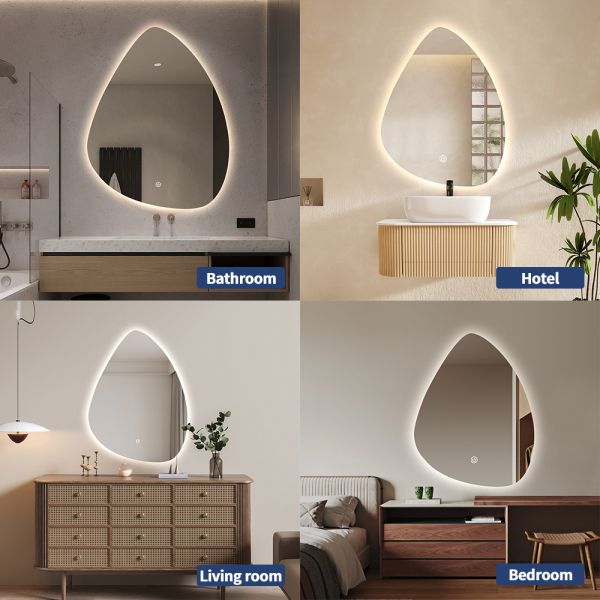 Anti Fog Frameless Lighted Bathroom Mirror 5mm Half Moon Wall Mirror