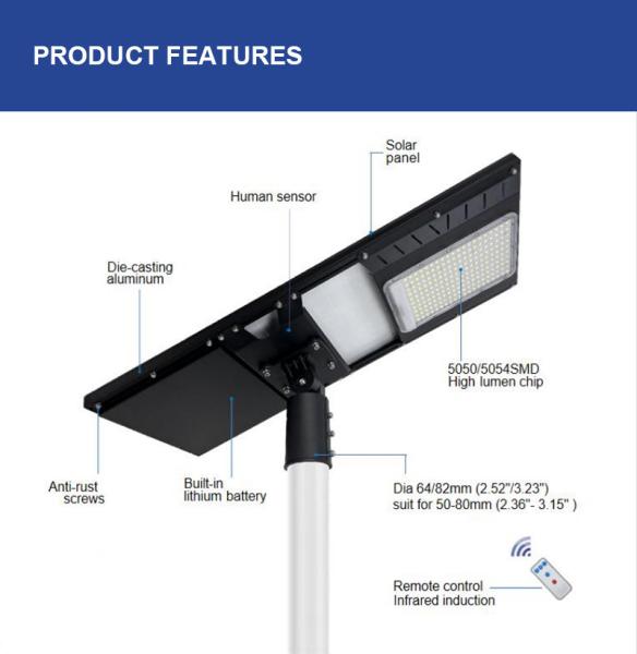 35W All In One Solar Street Light With LiFePo4 Lithium Battery 160-190lm/W