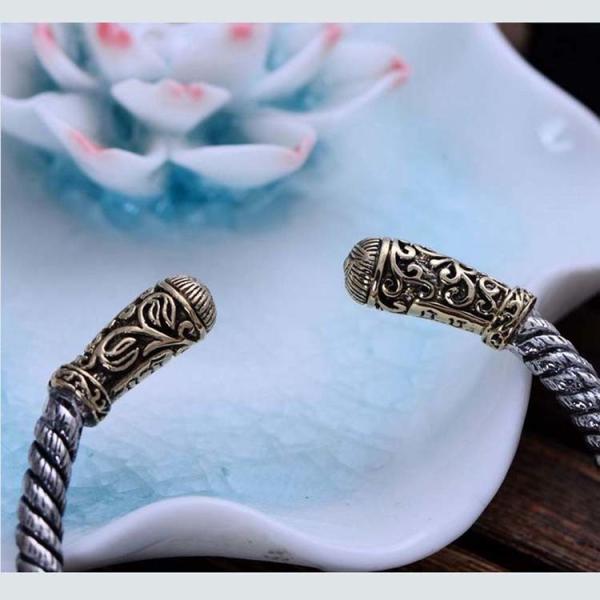 Two Tone Golden Sterling Silver Cable Retro Bangel Bracelet (XH047649W)