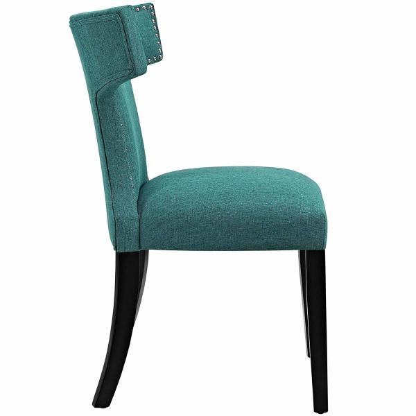 Mid Century Modern Cloth Covered Dining Chairs Upholstered Fabric With Nailhead Trim Teal