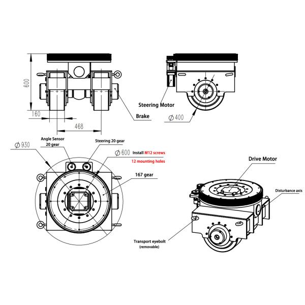 Емкость нагрузки поддержки 10T колеса привода AGV мотора сервопривода управляя двойная высокая