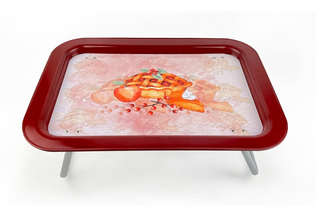 Metal Lap Desk with Foldable Legs and Brownish Red Finish - 17x12 Inches Tray Table for Serving and Working