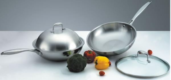 2Pcs Stainless steel tri-ply cookware SHTW-0908,30cm wok with cast iron handle