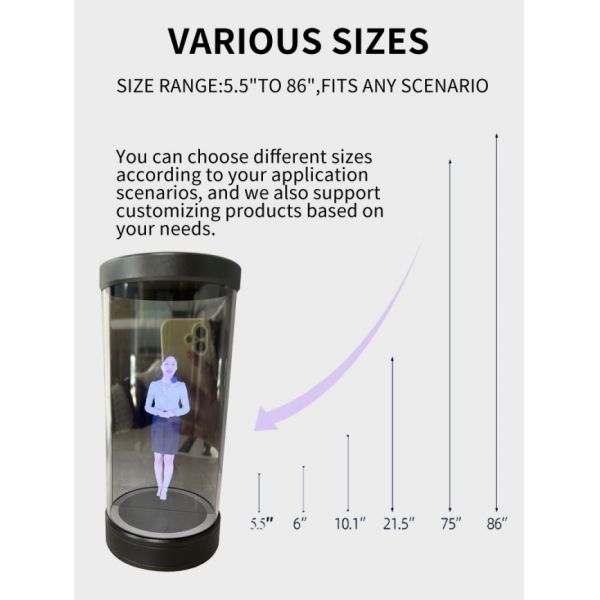 OEM 5.5 Inch Indoor 3D AI Digital Interactive Hologram Showcase Holographic Display Cabinet 170 Viewing Angle 500 cd