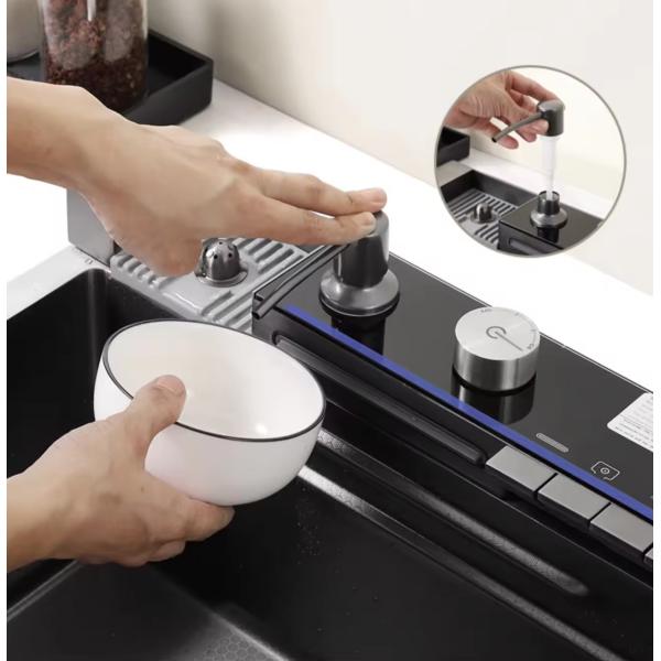Smart Digital Display Grey Stainless Steel Pull Out Waterfall Faucet for Multifunctional Sink