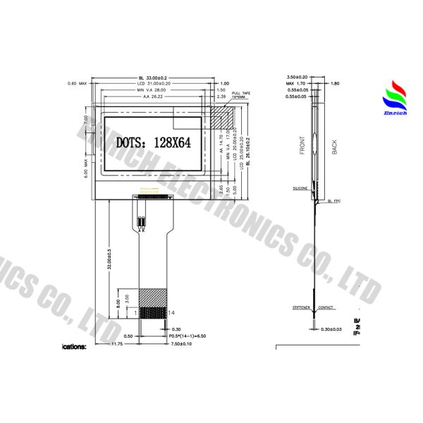 1.3 Inch 128x64 LCD Module with UC1701x Drive IC for Nuclear Radiation Detection Monochrome Screen