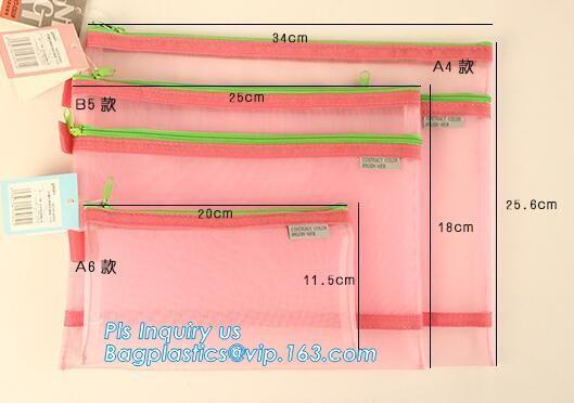 k document file bag, Document File Folder /Document Bag, Mesh pattern plastic zip bag with handle file bag, slider