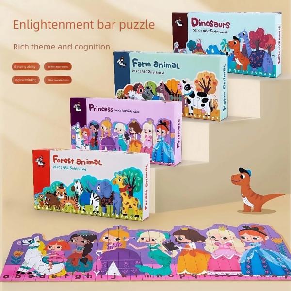 Enlightenment 26 Letters Striped Puzzles Children's Educational Toys Early Cognitive Double-sided Cartoon Animal Jigsaw