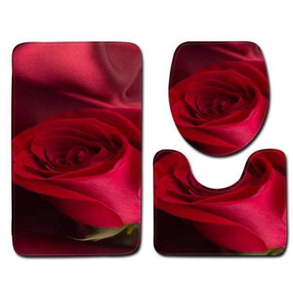 Rose Pattern Toilet Mat Set Polyester Fiber Toilet Lid Cover Set