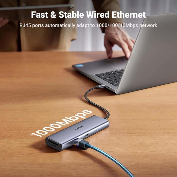Revodok 9 en 1 USB C Hub Adaptateur Gigabit Ethernet 100W PD Chargement, Ports de données USB A&C, Lecteur de carte SD/TF