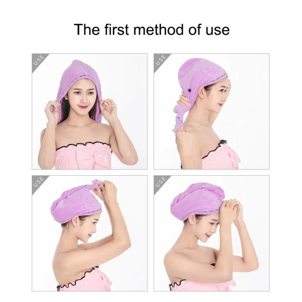 Diseños de impresión personalizados Envase de toalla con turbante de microfibra elástica para secado de cabello con ducha