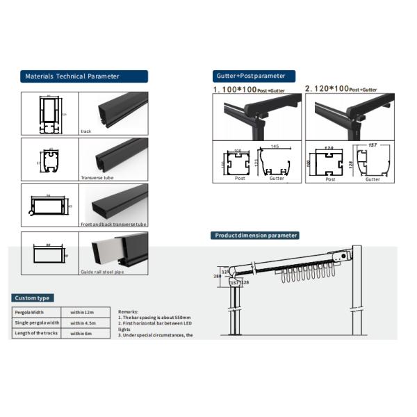 All Aluminium Retractable Fabric Pergola 10x10 12x12 12x16 For Backyards Buildings