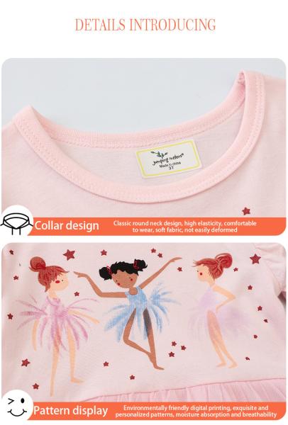Girls' Pink Dress Summer New Fashion Print Cartoon Design Princess Dress Short Sleeve