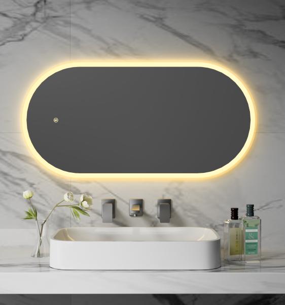 デュアルタッチコントロールスマートLEDバスルームミラー、防曇機能、無段階調光