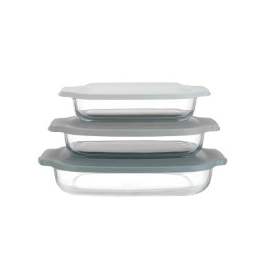 Rectangular Baking Glassware Glass Oven Dish With Simple PP Lid Heat Resistance