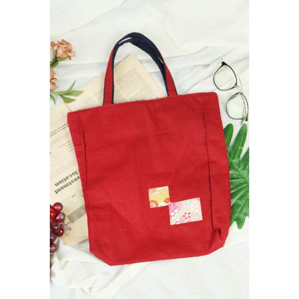 Blue Liner Outside Printing Design Red Cotton Tote Bag For Adult