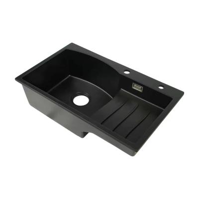 2 Holes Rectangular Stainless Steel Quartz Stone Kitchen Sink 3-1/2''