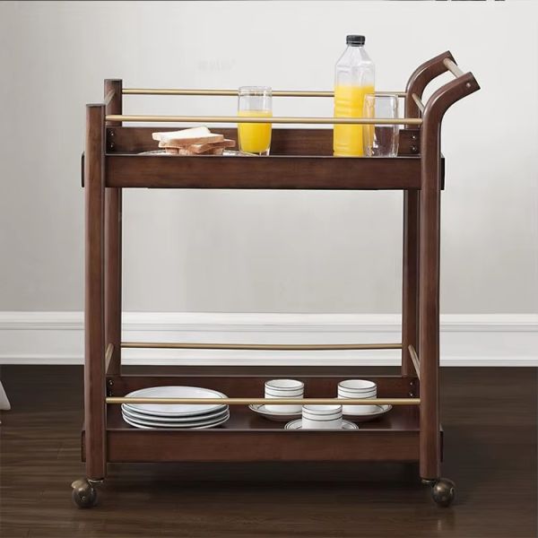 Multi Functional Modern Iron and Wood Trolley Featuring Finest Wooden Cart Wheels Suitable Hotels Bars