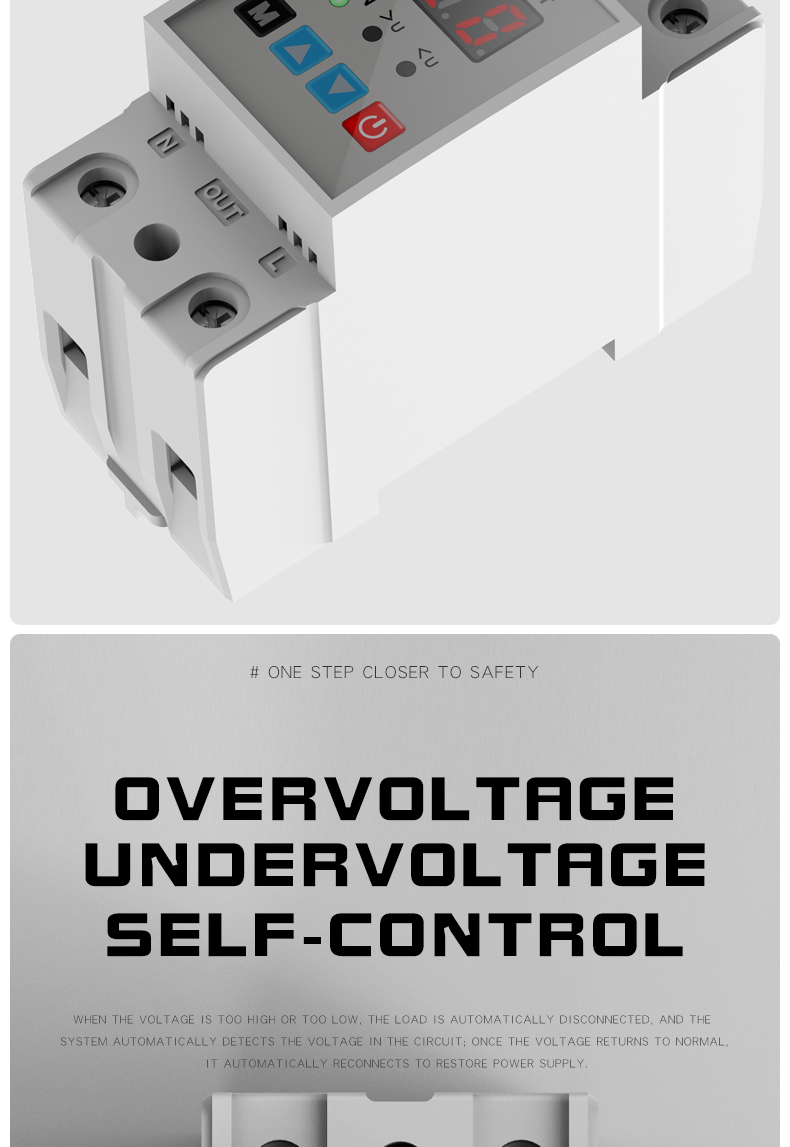 ZS1-V-63a single-display over/under voltage protector, adjustable self-resetting current-limiting protector, overcurrent 43A, overvoltage 220V