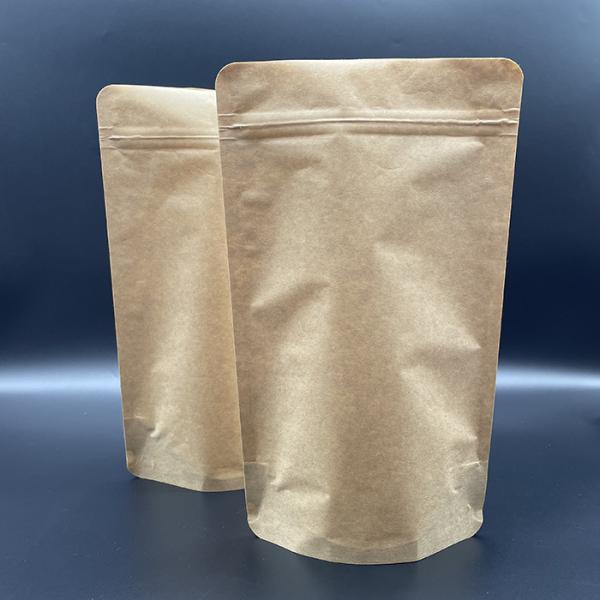 Blank Brown Biodegradable Kraft Stand Up Pouch With Ziplock 140um Thickness