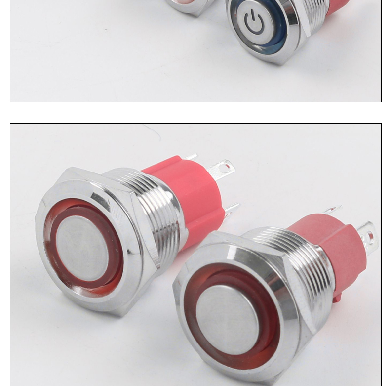 19mm Metal Push Button Switch 10A High Current Latching Momentary LED 1NO 4Pins Flat Head High Head Switch IP65 Max Voltage 220V