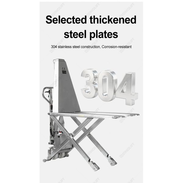 SINOLIFT EHLT15S-I Stainless Steel High Lift Hydraulic Pallet Truck | 304 Stainless Steel | 800mm Max Lift | Electric & Manual Mode | For Food, Chemical, Medical Industries