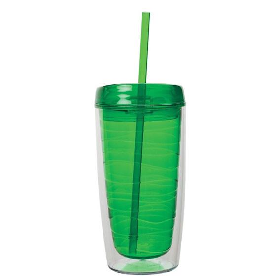 16oz AS/PS Double wall plastic tumbler with straw eco-friendly new