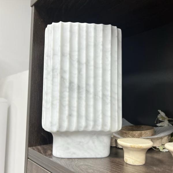 Italian Carrara Decorative Stone Vase White Fluted Stone Flower Vase