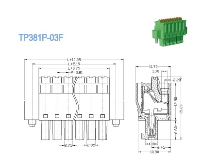 Женские гнезда 300V 2P - разъем терминального блока 20P Screwless для места сервера