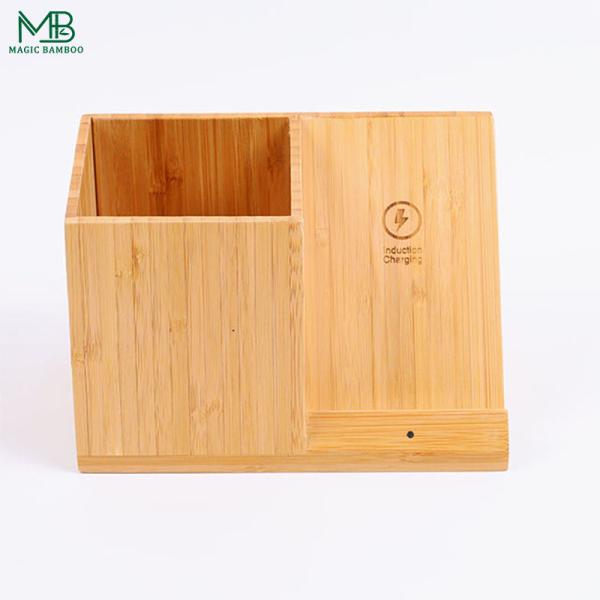 Bamboo Mobile Phone Wireless Charger With Pen Holder Simple