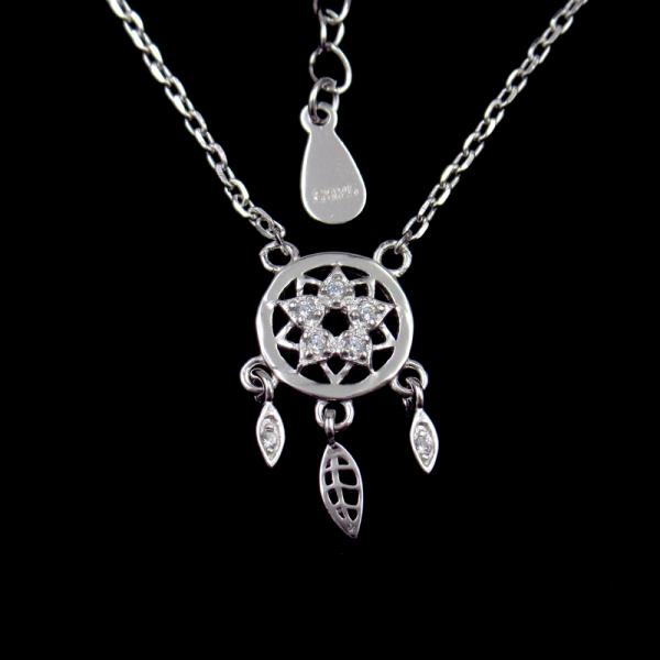 Romantic Cute Accessory Silver Cubic Zirconia Necklace For Girls / Silver 925 Daisy Chain Necklace With Leaves