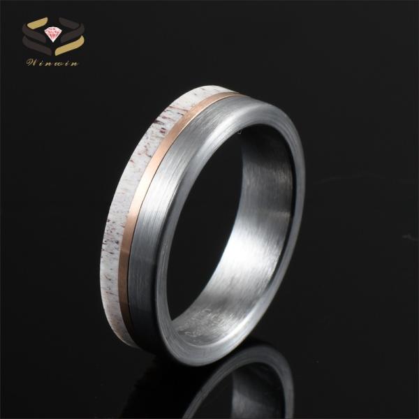 Jewelry 6mm Tungsten Band for Men Women Inlay Deer Antler Wedding Ring Other Diamond Shape and Pearl Type