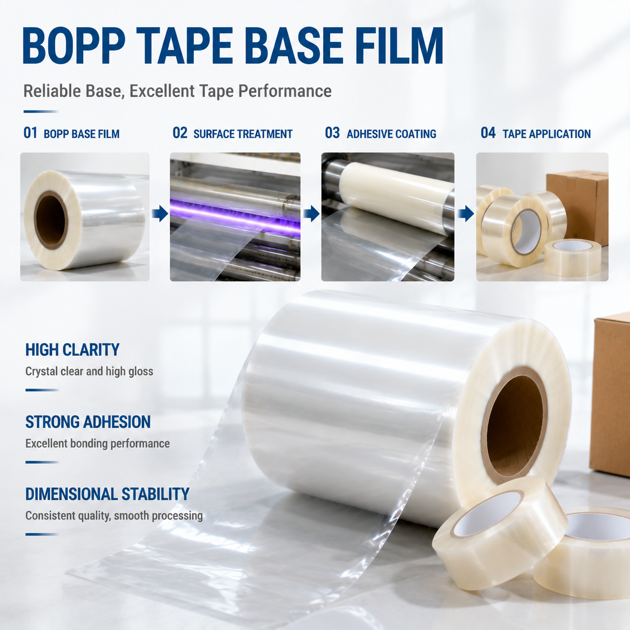 Matte Writeable BOPP Tape Film 23-38 Micron Anti-Glare Surface for Office Stationery Packaging Tape