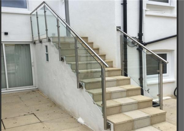 Side Mount Glass Balustrade Stainless Steel Handrails , Steel And Glass Stair Railing