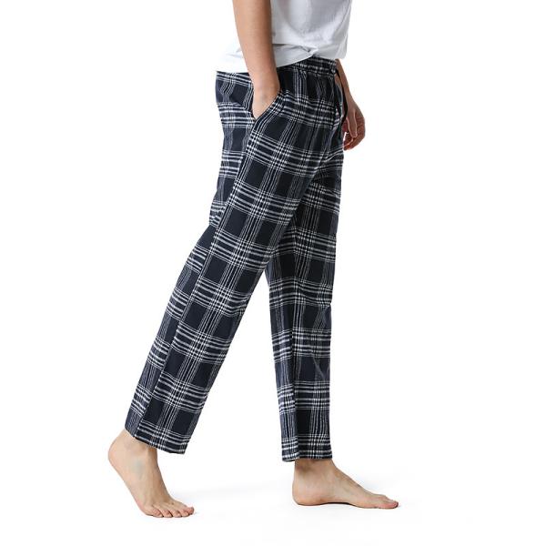 Polyester Fabric Men's Plaid Home Pants with Regular Fit Design and Comfort