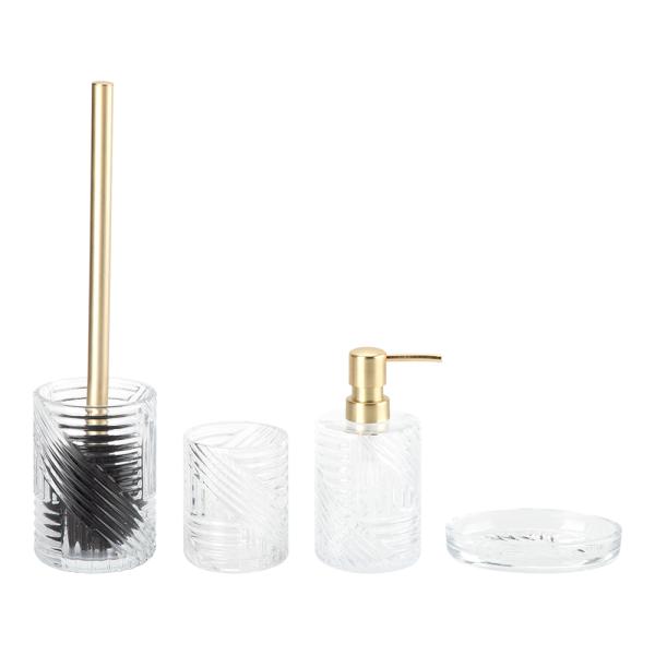4pcs Glass Bathroom Accessories Set Clear With Round Shape Ribbed Stripe