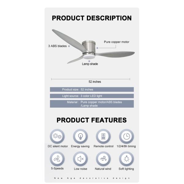 Ventilador de teto LED controlado remotamente para design de escritório doméstico moderno e espaços de teto baixo