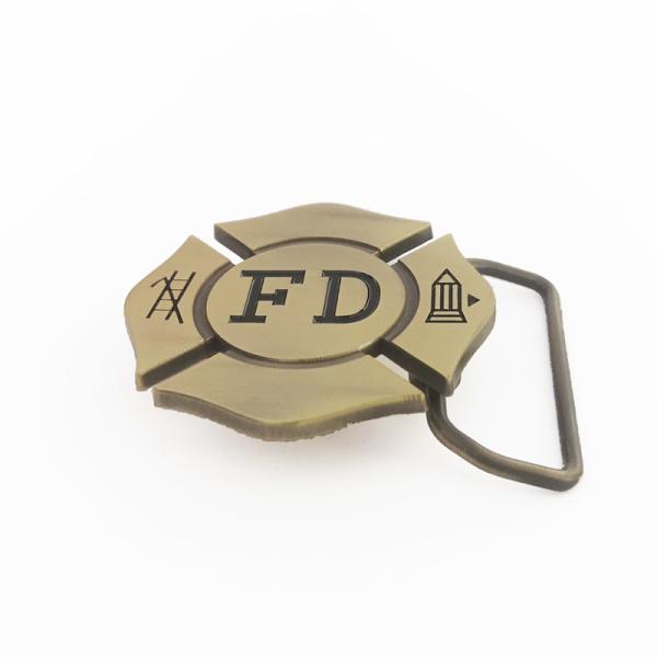Debossed Texts Back Antique Bronze Belt Buckle Die Casting Fire Department Logo Shaped