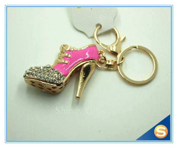 Rhinestone High Heeled Shoes Connecting Metal Key Chain Metal Charm Pendant Purse Bag Key Ring