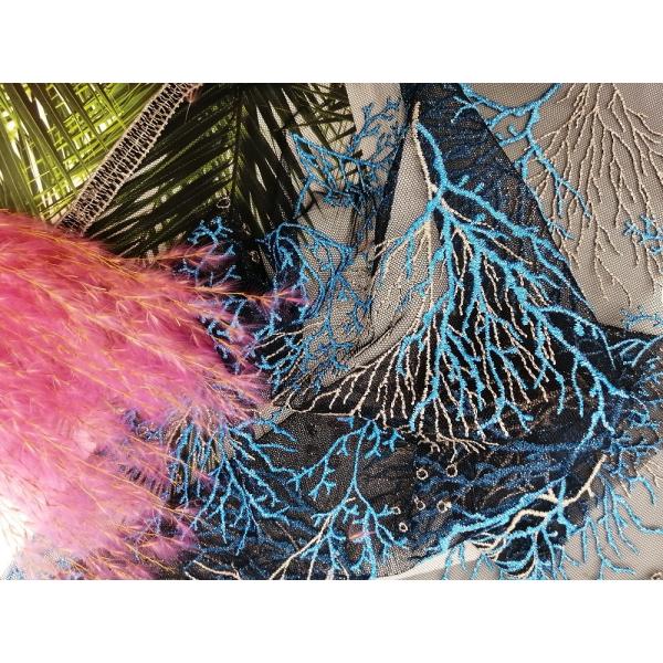 Party Blue Sea Plants 125CM Embroidered Lace Fabric