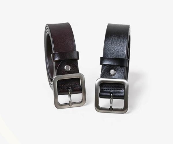 4.0cm Width Mens Casual Leather Belt Rectangle Old Silver Buckle