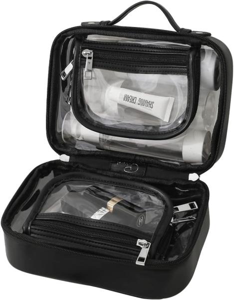 Multifunctional Transparent Double Travel Cosmetic Bag Case Waterproof Open Storage