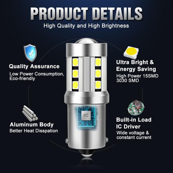 Universal White LED Car Turn Signal Lights1156 1157 3030 15SMD LED Bulb White Yellow Canbus License Plate Interior Led