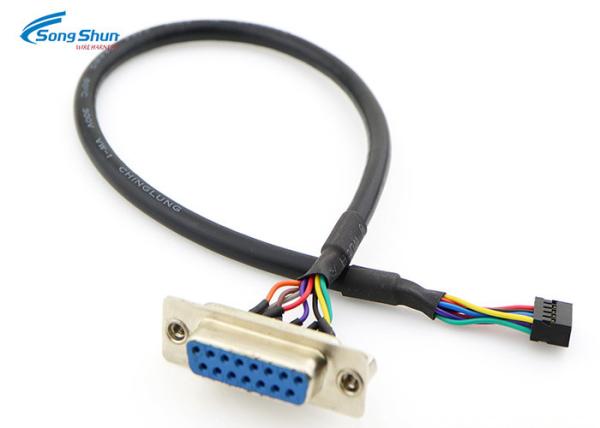 Black Cable Harness Assembly 9Pin VGA Female To Dupont 2.0mm 10Pin 24AWG