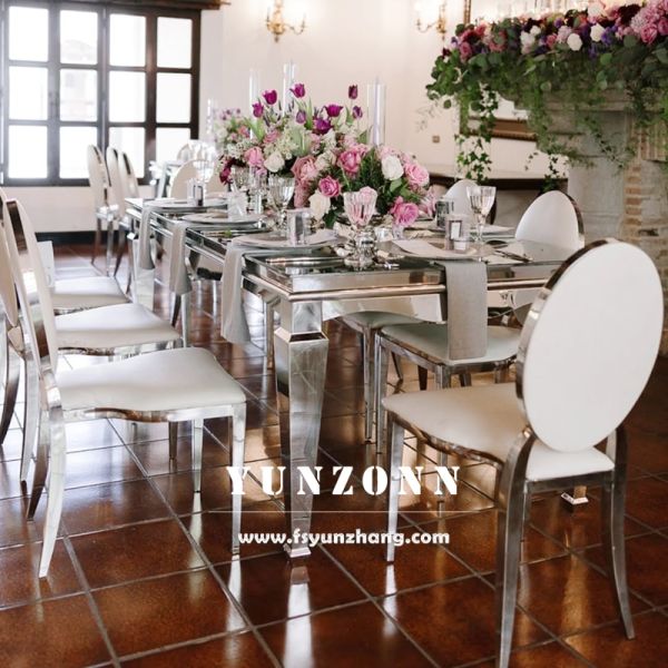 Modern Gold Stainless Steel Mirrored Glass Top Dining Table for Hotels Weddings Parties Outdoor Events for Banquets